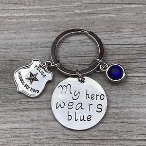 Police Keychain,My Hero Wears Blue Police Keychain